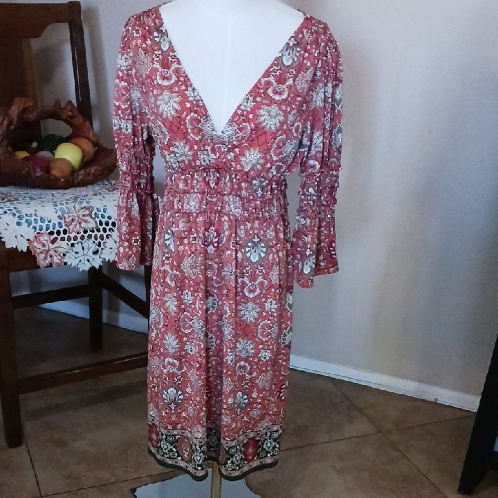 MAX Edition-  Red Floral Long Sleeve Boho Dress